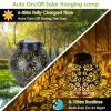 2Pcs Solar Powered Hanging Lights Outdoor Waterproof Decorative Hollow Lantern Lamps Warm White Retro Style Decorative Landscape Lights For Patio Cour
